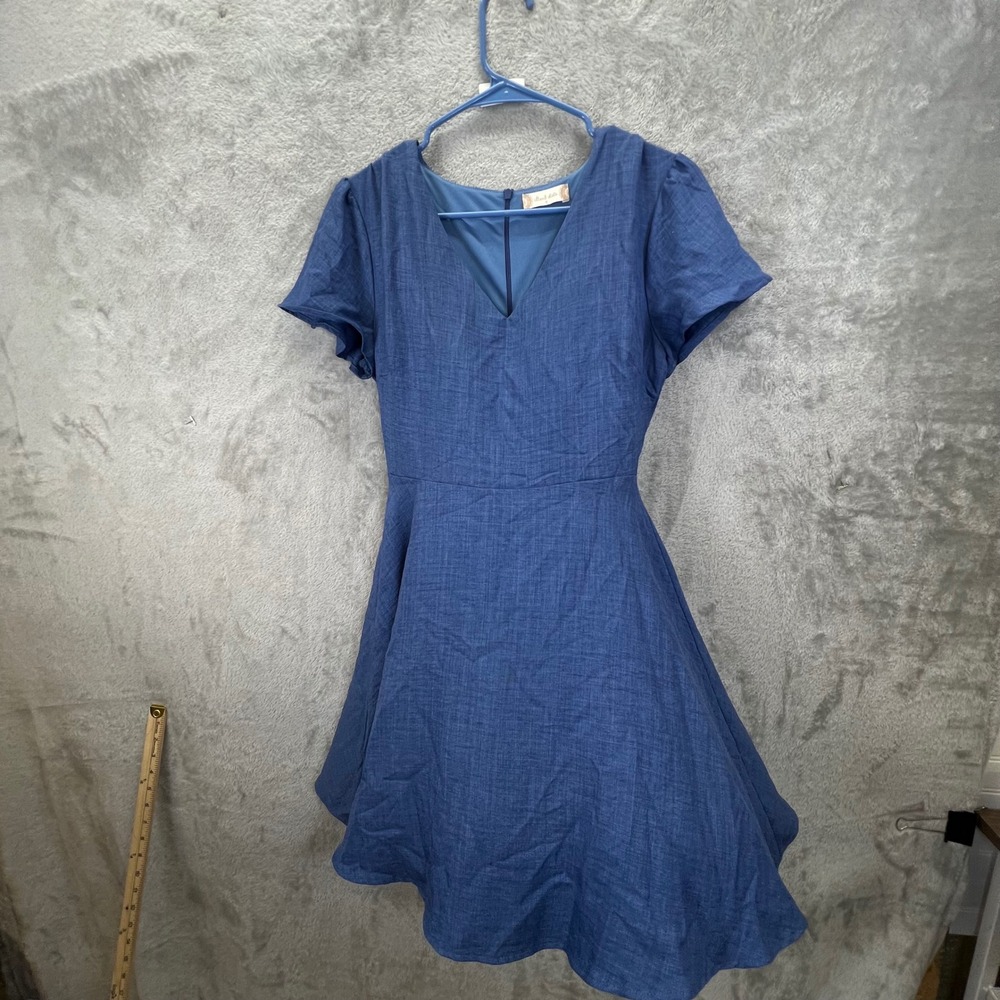 Altar'd State Blue Textured Fit & Flare Mini Dress S Cottagecore Skater Coastal - Picture 3 of 10